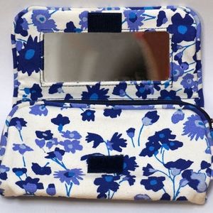 GAP Blue Floral Bi-Fold Cosmetic Bag With Mirror